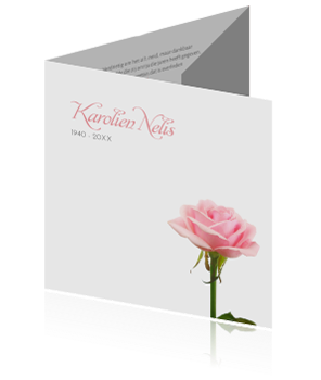 Romantische drieluik rouwkaart met roze roos
